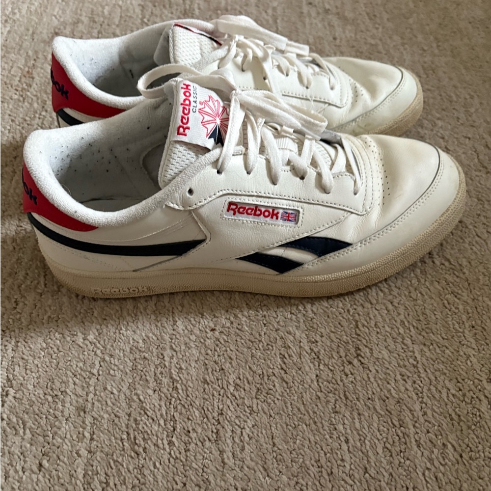 Reebok Classic White Shoes with Red and Blue Details